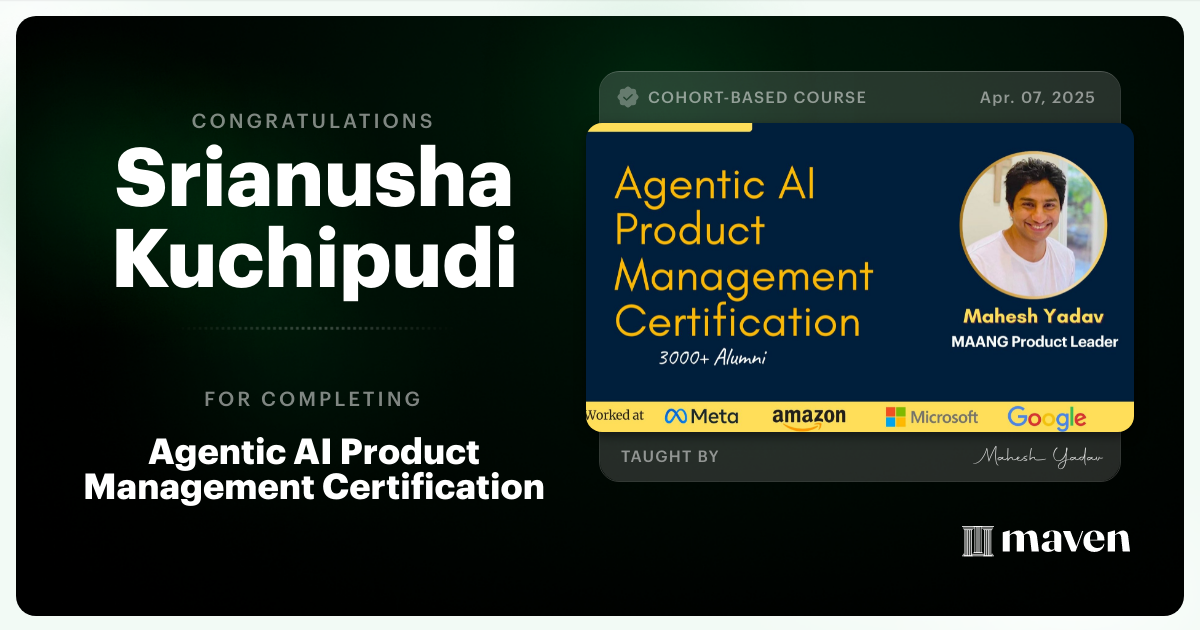 Certificate of Completion for Agentic AI Product Management Certification