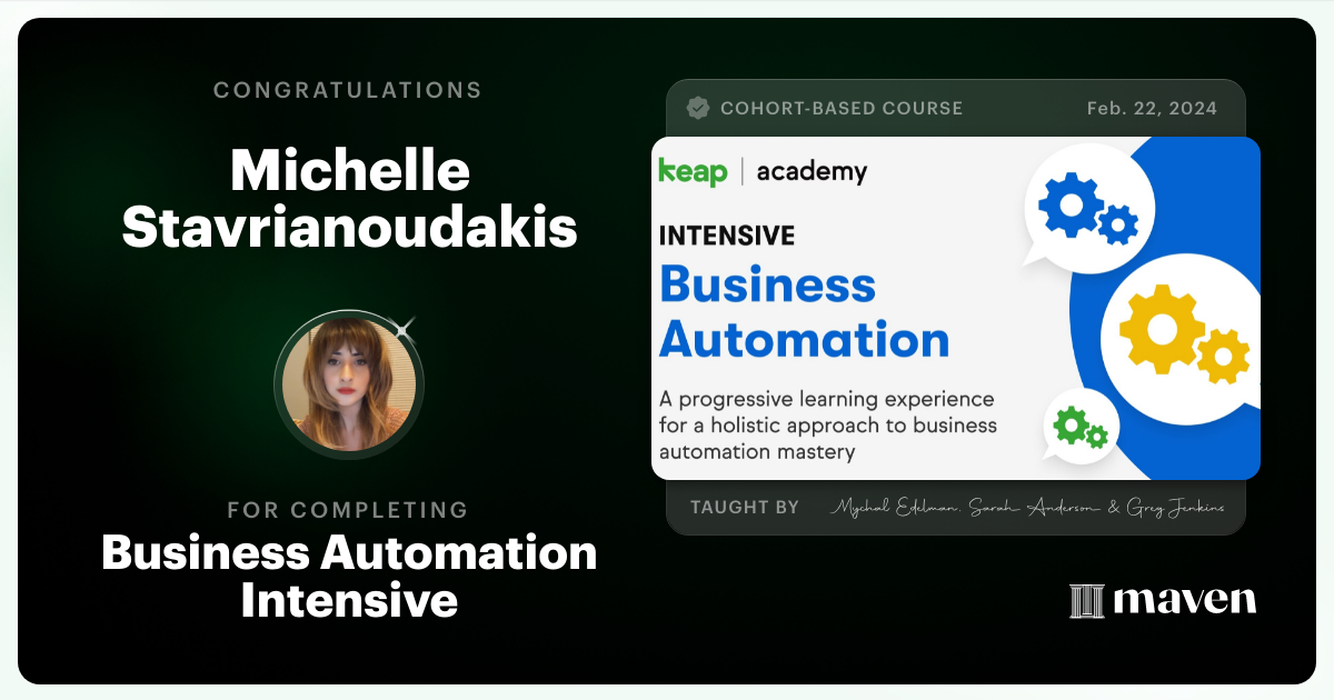 Certificate of Completion for Business Automation Intensive