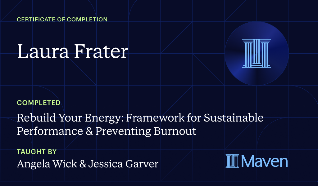 Certificate for Rebuild Your Energy: Framework for Sustainable Performance & Preventing Burnout