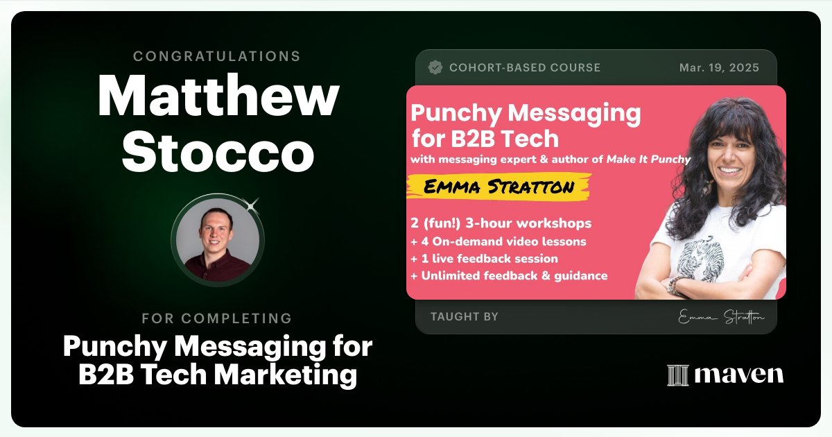 Certificate of Completion for Punchy Messaging for B2B Tech Marketing