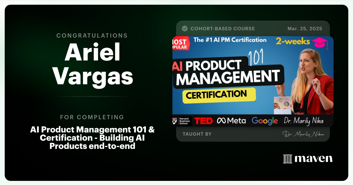 Certificate of Completion for AI-Enhanced Product Management Certification by AI Product Academy