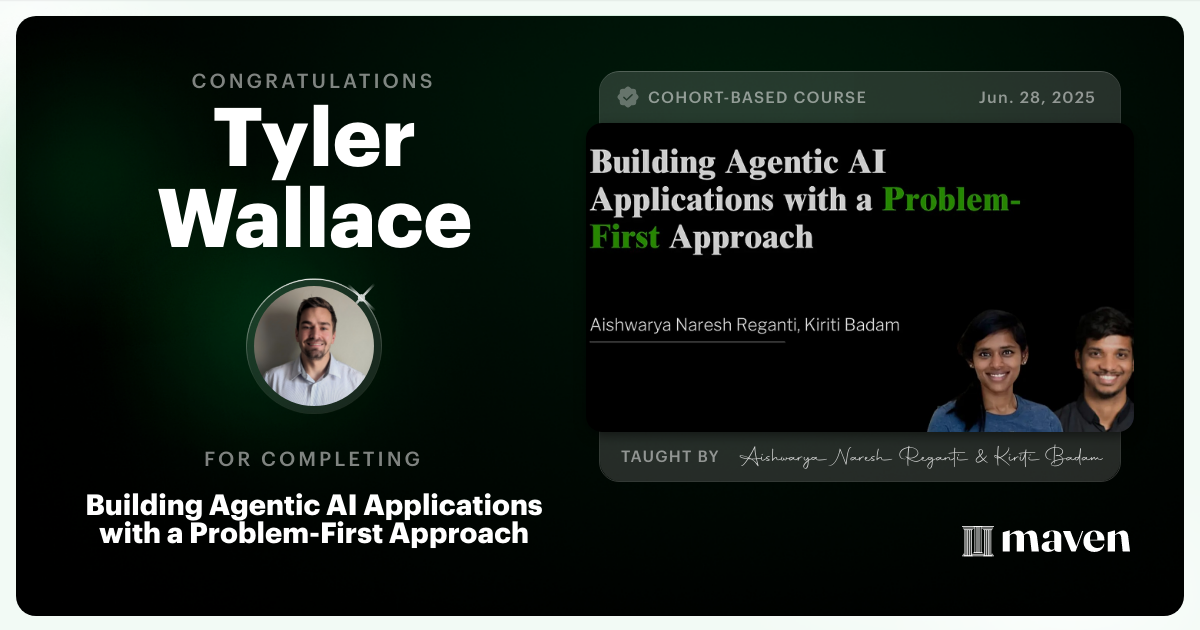 Certificate of Completion for Building Agentic AI Applications with a Problem-First Approach