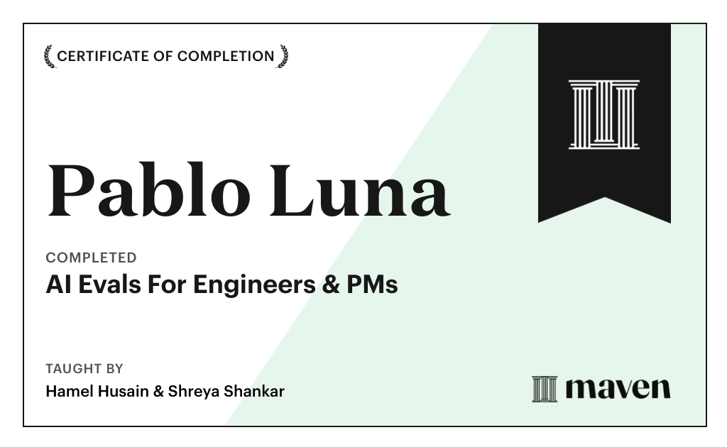 Certificate for AI Evals For Engineers & PMs