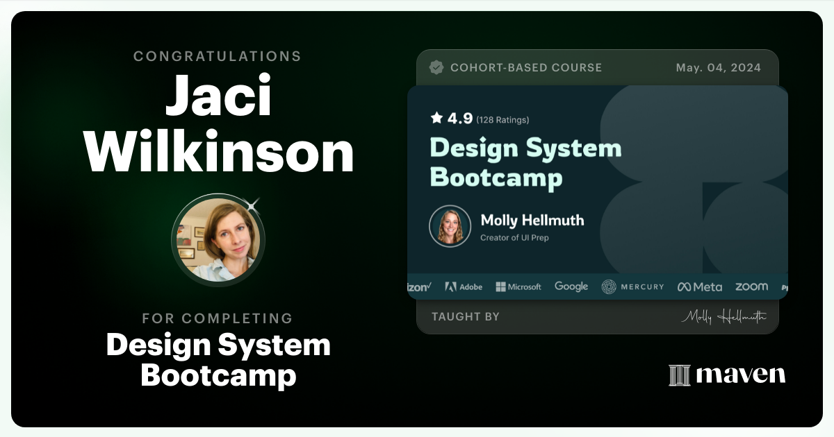 Certificate of Completion for Design System Bootcamp