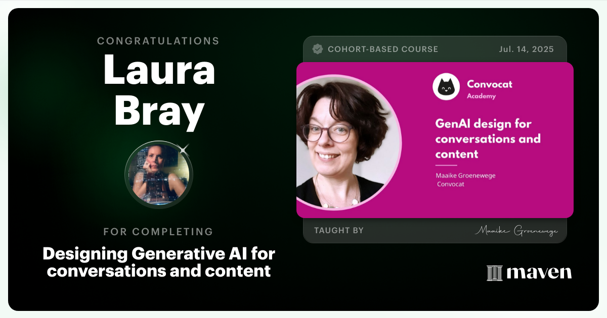 Certificate of Completion for Designing Generative AI for conversations and content