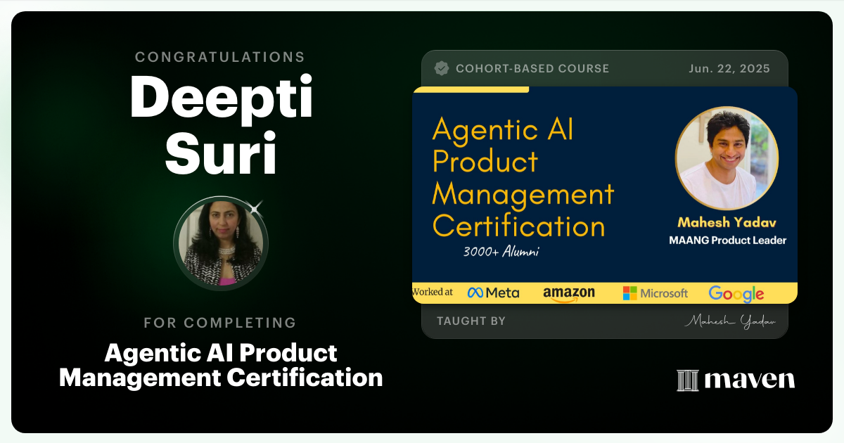 Certificate of Completion for Agentic AI Product Management Certification