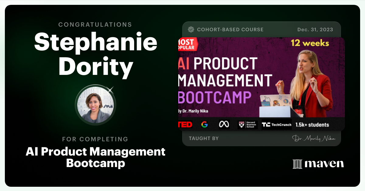 Certificate of Completion for AI Product Management Bootcamp & Certification by AI Product Academy