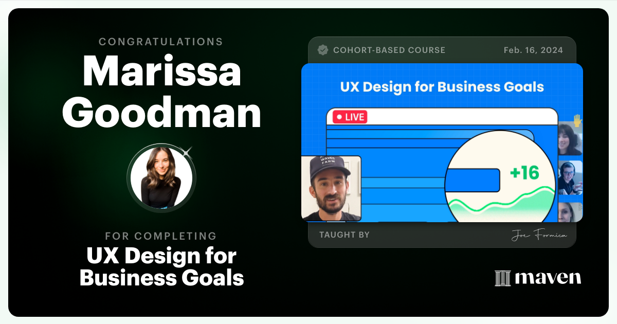 Certificate of Completion for UX Design for Business Goals