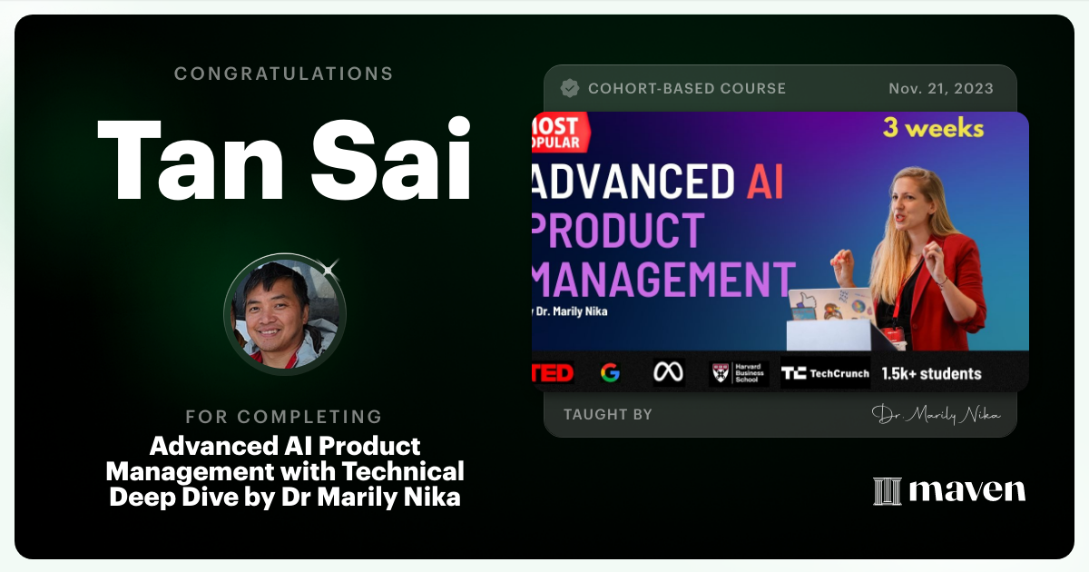 Certificate of Completion for Advanced AI Product Leadership Certification