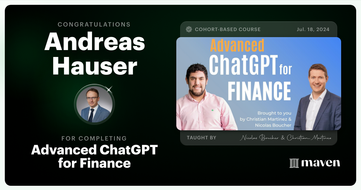 Certificate of Completion for AI for Finance - Advanced