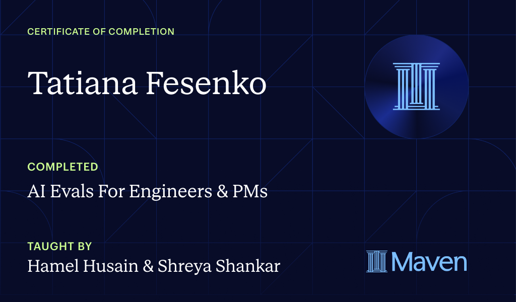 Certificate for AI Evals For Engineers & PMs