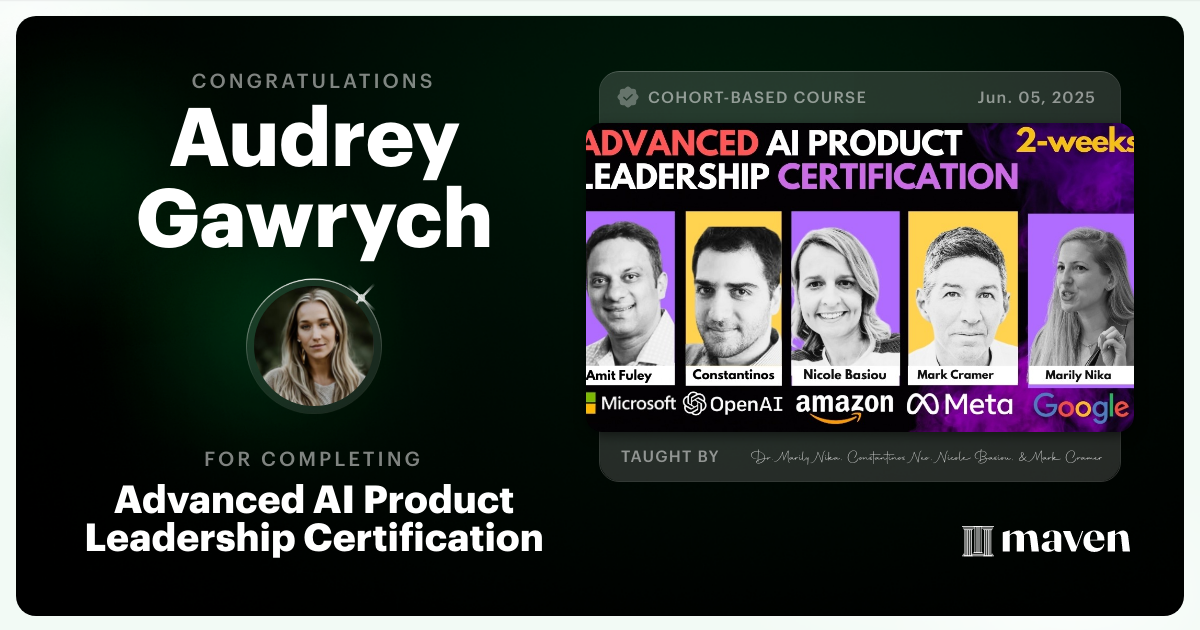 Certificate of Completion for Advanced AI Product Leadership Certification