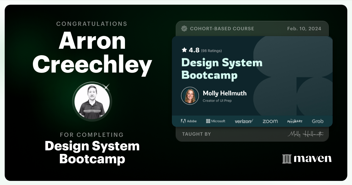 Certificate of Completion for Design System Bootcamp