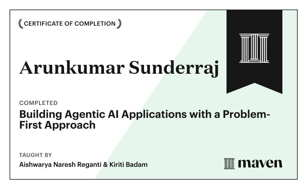 Certificate for Building Agentic AI Applications with a Problem-First Approach