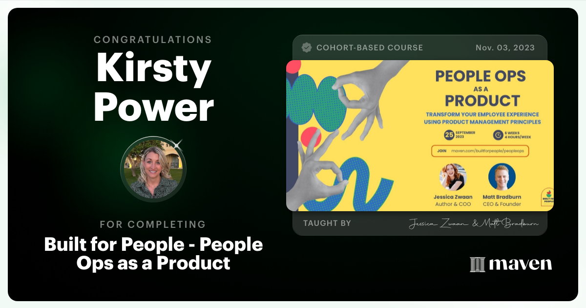 Certificate of Completion for Built for People - People Ops as a Product