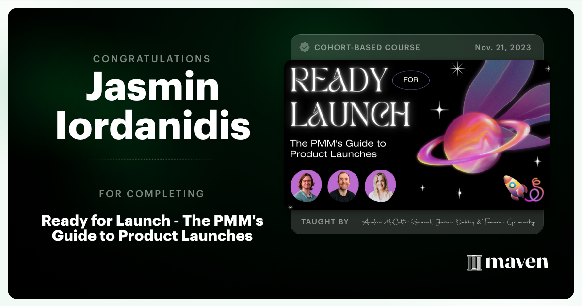 Certificate of Completion for Ready for Launch - The PMM's Guide to Product Launches