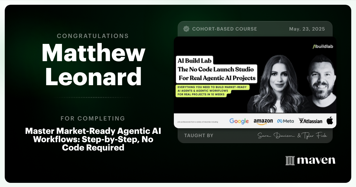 Certificate of Completion for Master Market-Ready Agentic AI Workflows: Step-by-Step, No Code Required