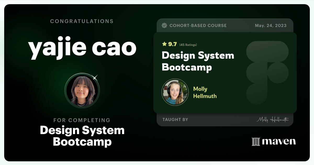 Certificate of Completion for Design System Bootcamp