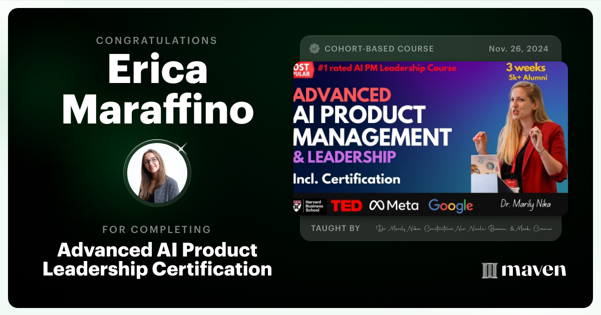 Certificate of Completion for Advanced AI Product Leadership Certification