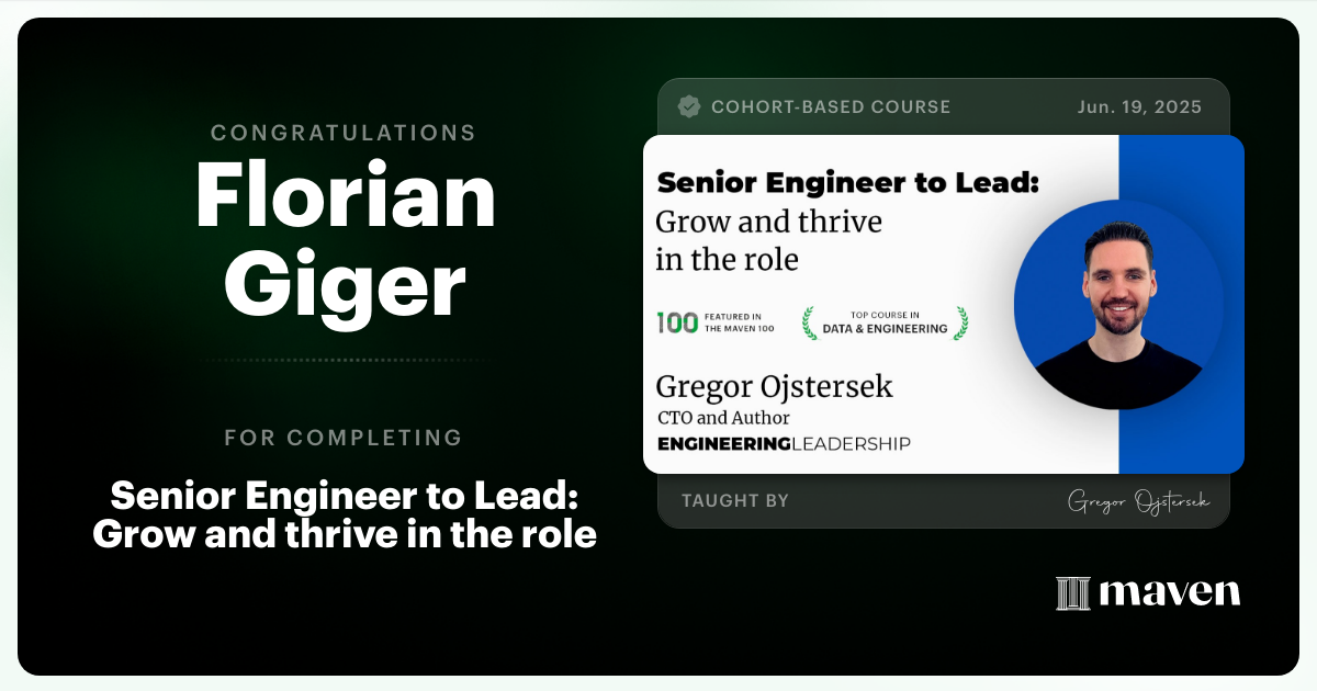 Certificate of Completion for Senior Engineer to Lead: Grow and thrive in the role