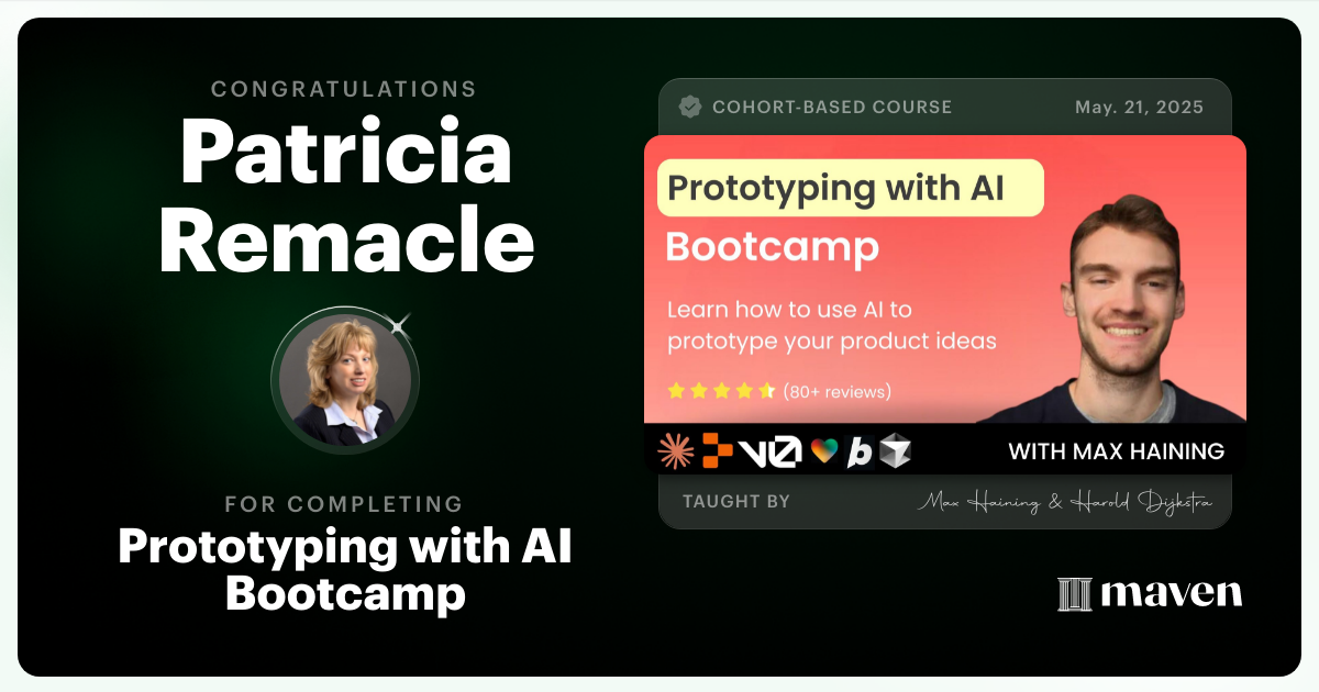 Certificate of Completion for Prototyping with AI Bootcamp