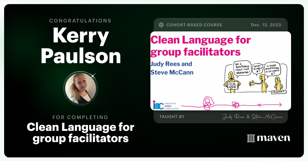 Certificate of Completion for Clean Language for group facilitators