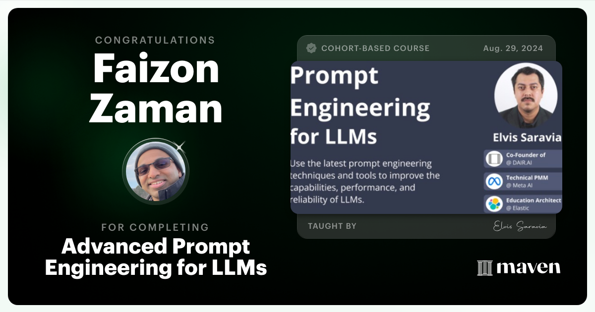 Certificate of Completion for Advanced Prompt Engineering for LLMs
