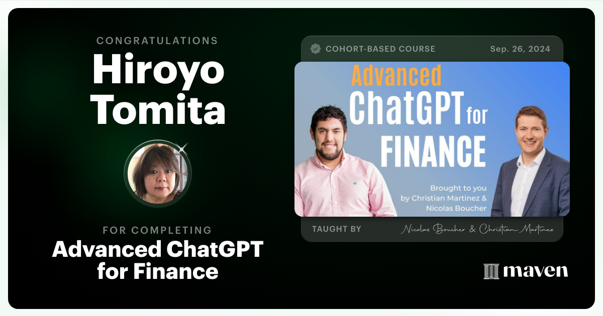 Certificate of Completion for AI for Finance - Advanced
