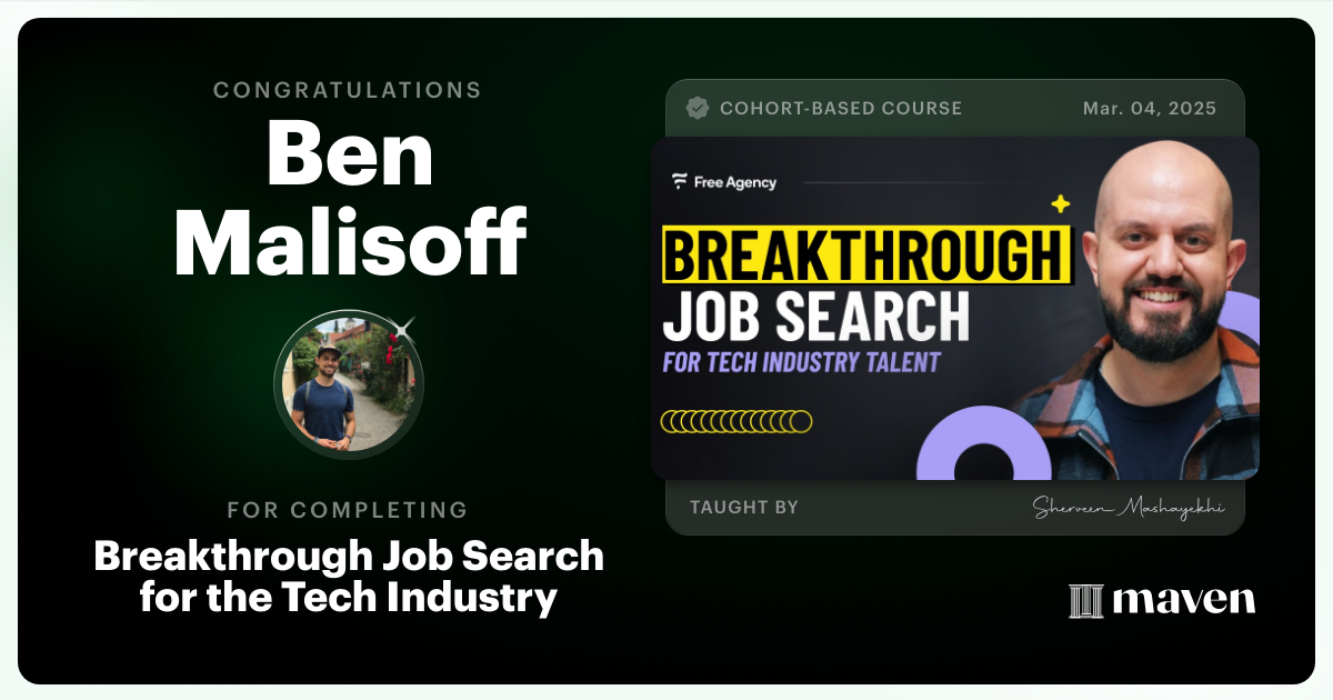 Certificate of Completion for Breakthrough Job Search for the Tech Industry