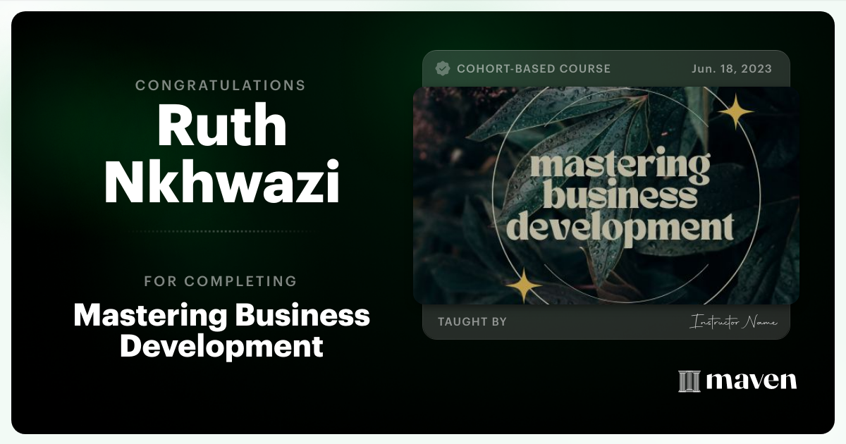 Certificate of Completion for Mastering Business Development