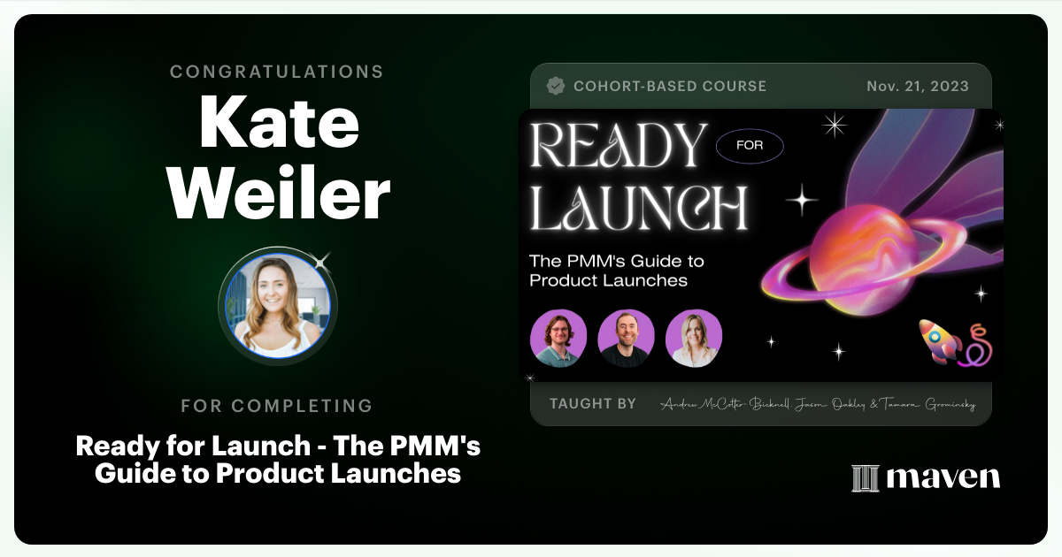 Certificate of Completion for Ready for Launch - The PMM's Guide to Product Launches