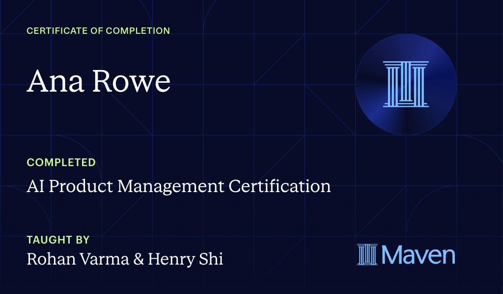 Certificate for AI Product Management Certification by Product Faculty
