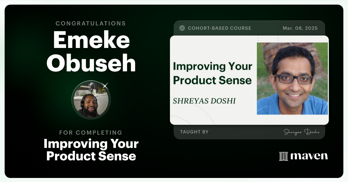 Certificate of Completion for World-class Product Sense in Practice