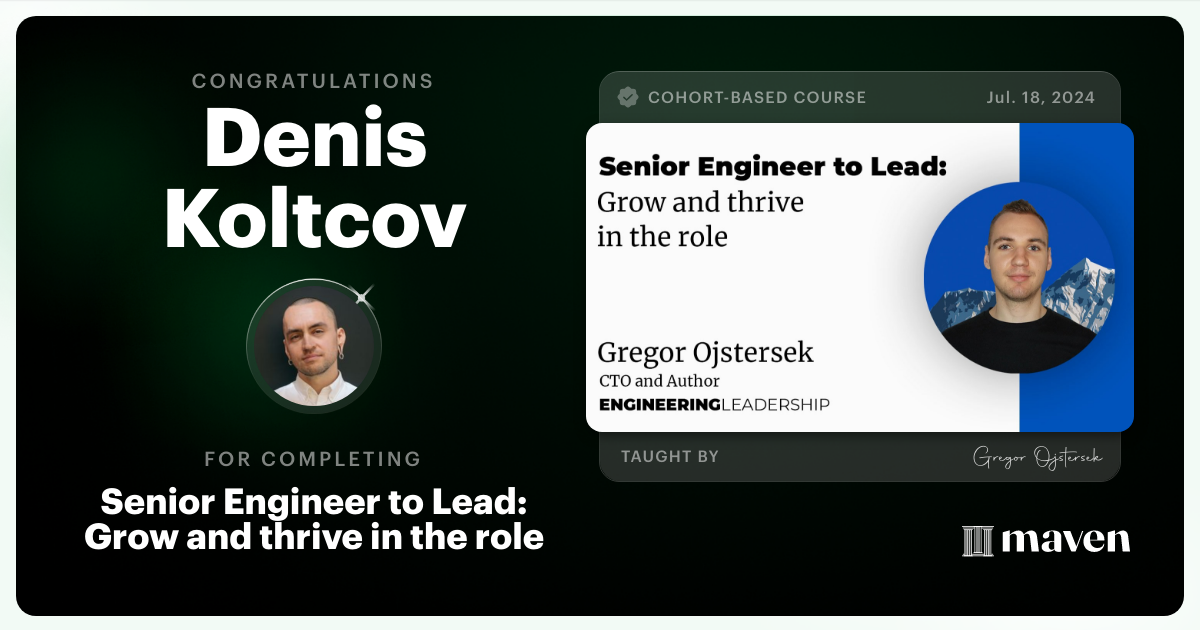 Certificate of Completion for Senior Engineer to Lead: Grow and thrive in the role