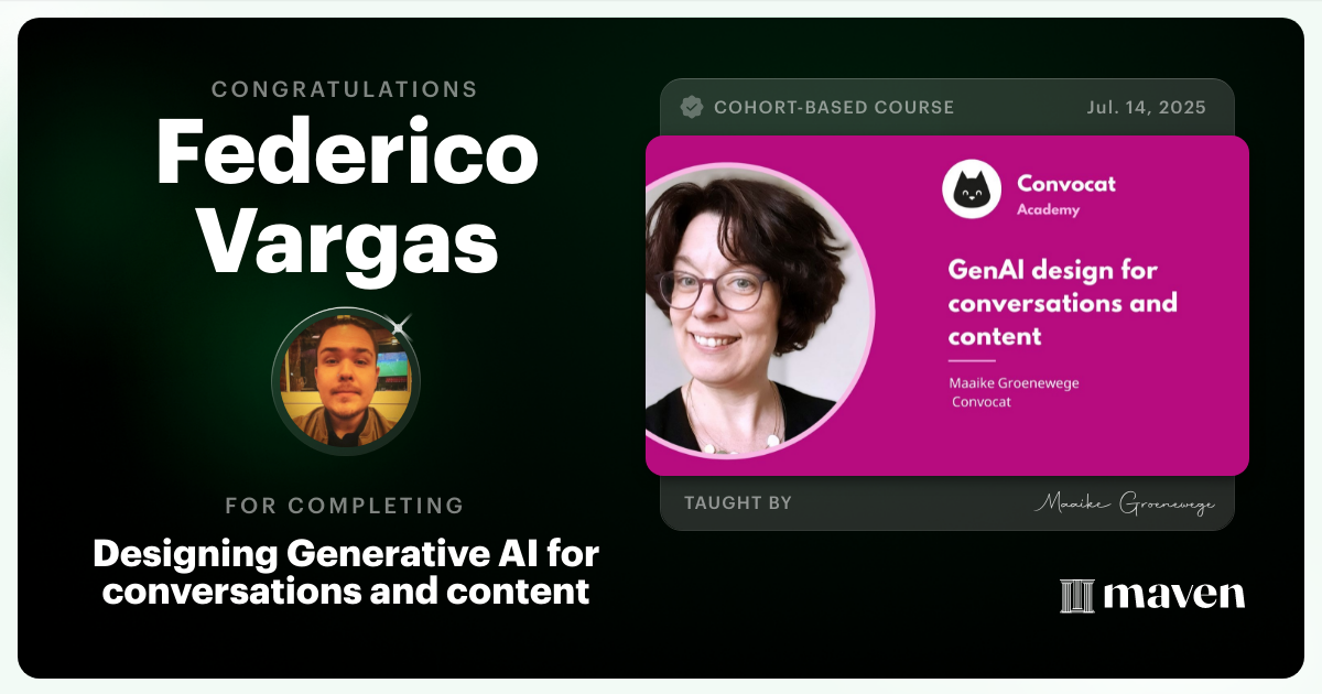 Certificate of Completion for Designing Generative AI for conversations and content