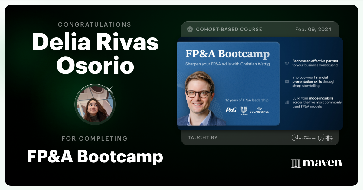 Certificate of Completion for FP&A Bootcamp