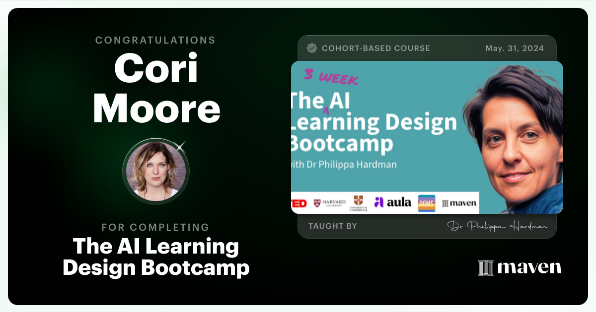 Certificate of Completion for The AI Bootcamp for L&D