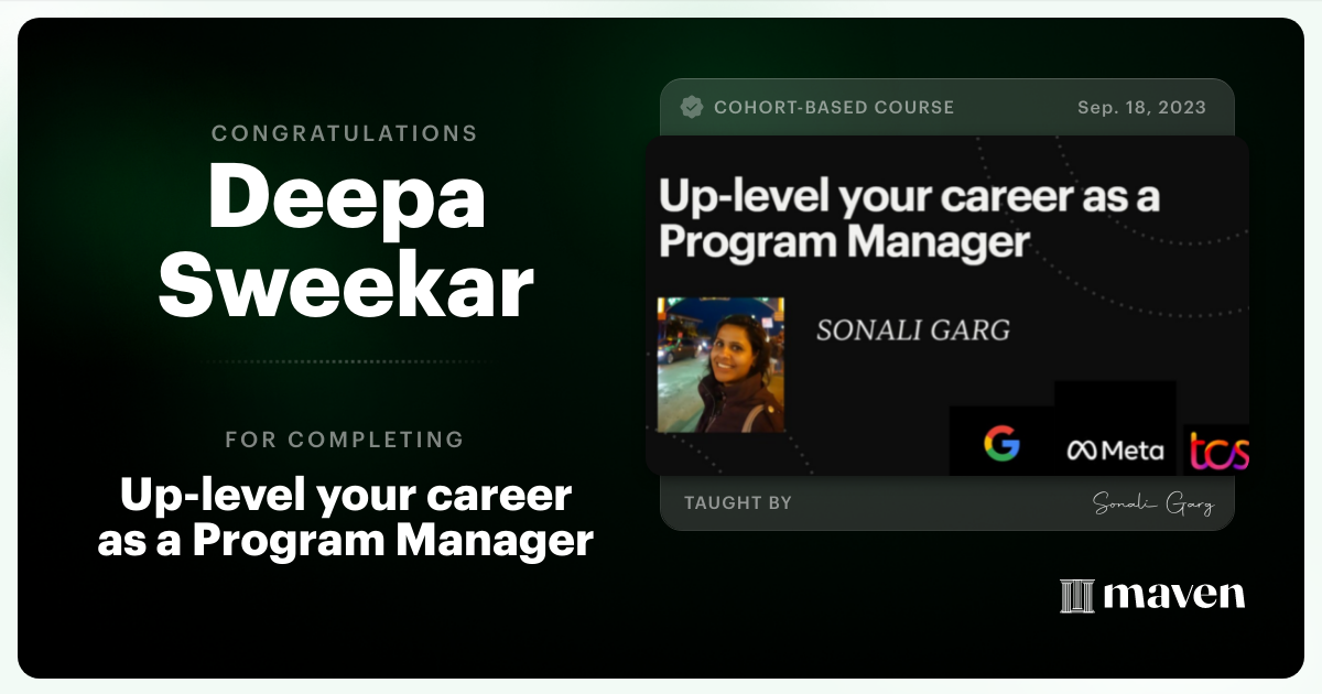 Certificate of Completion for Up-level your career as a Program Manager