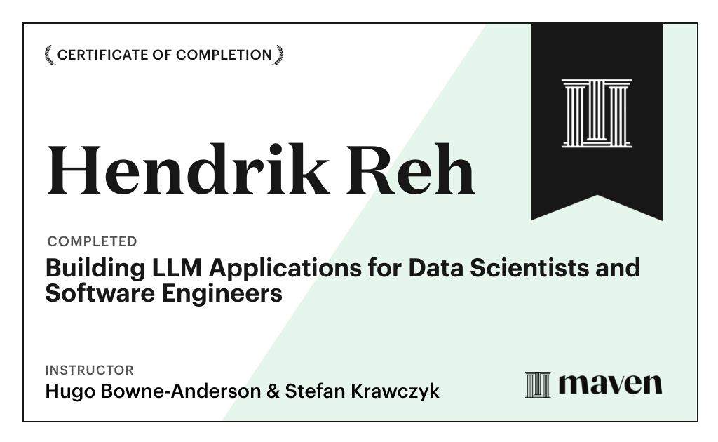 Certificate for Building AI Applications for Data Scientists and Software Engineers