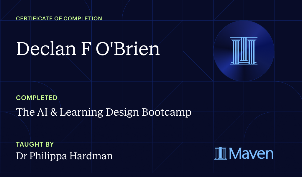 Certificate for The AI Bootcamp for L&D
