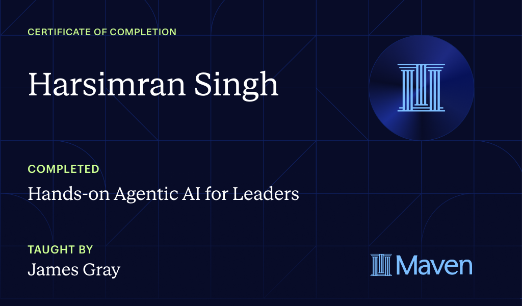 Certificate for Hands-on Agentic AI for Leaders