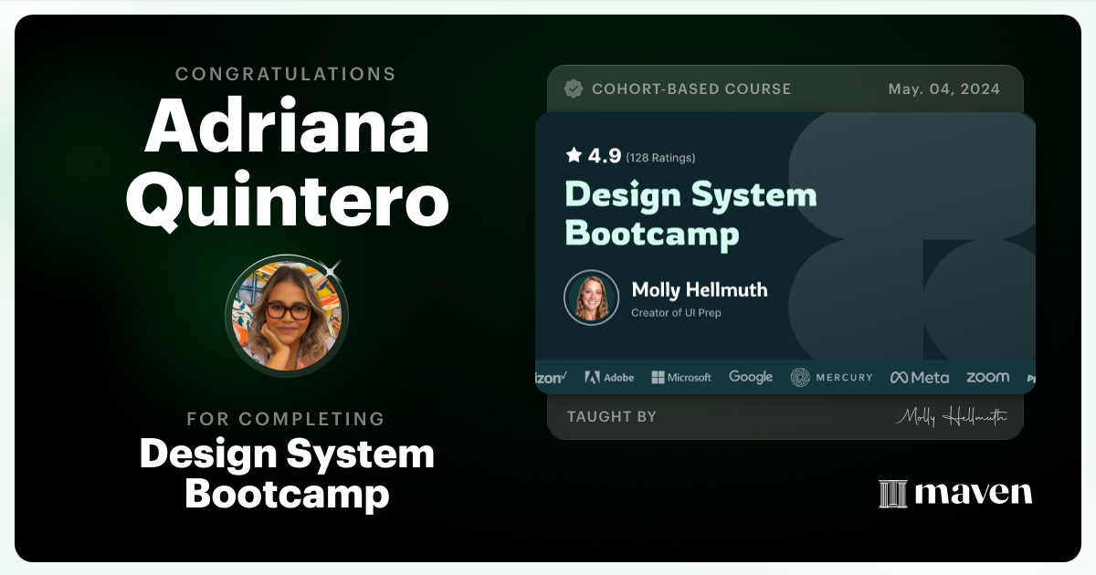 Certificate of Completion for Design System Bootcamp