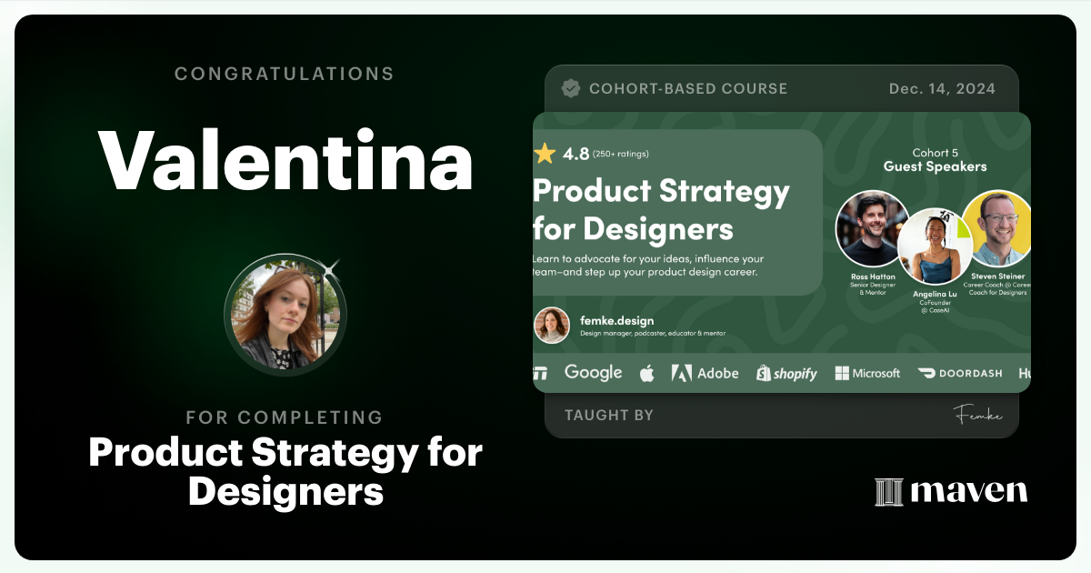 Certificate of Completion for Product Strategy for Designers
