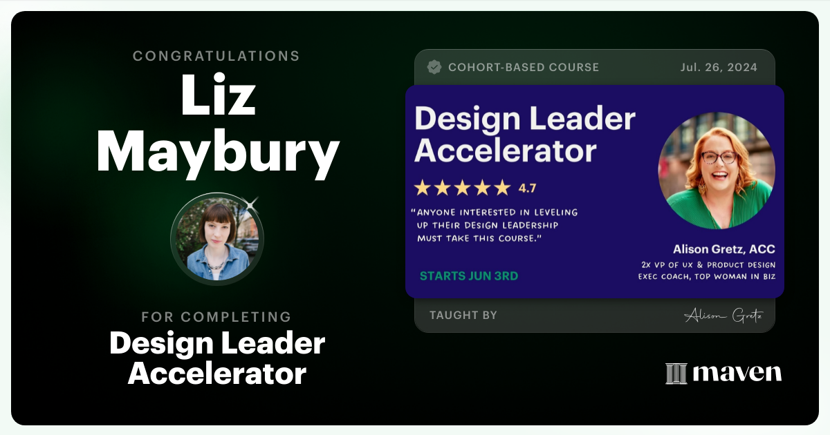 Certificate of Completion for Design Leader Accelerator