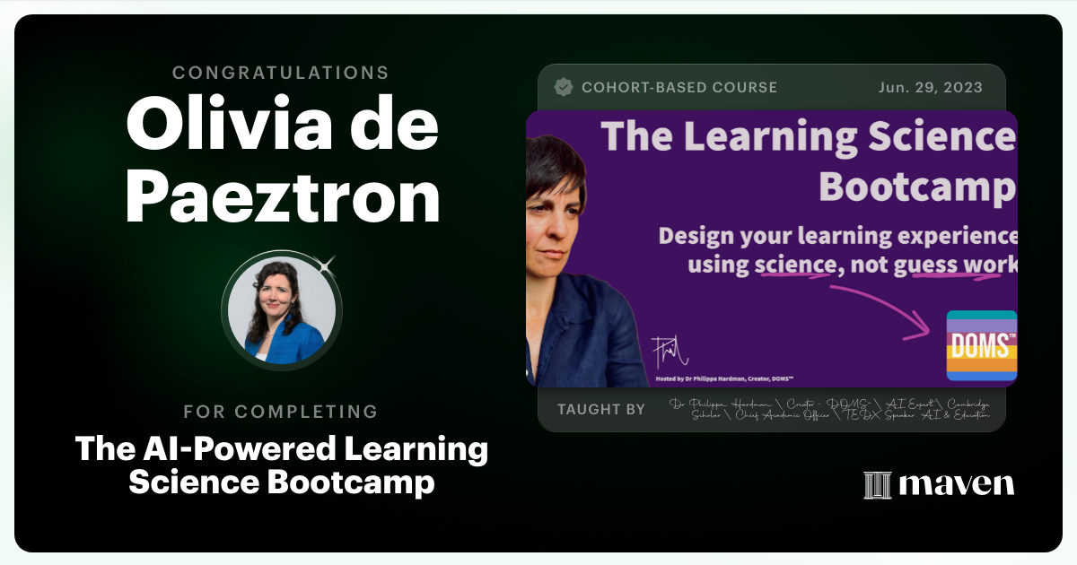 Certificate of Completion for The AI Bootcamp for L&D