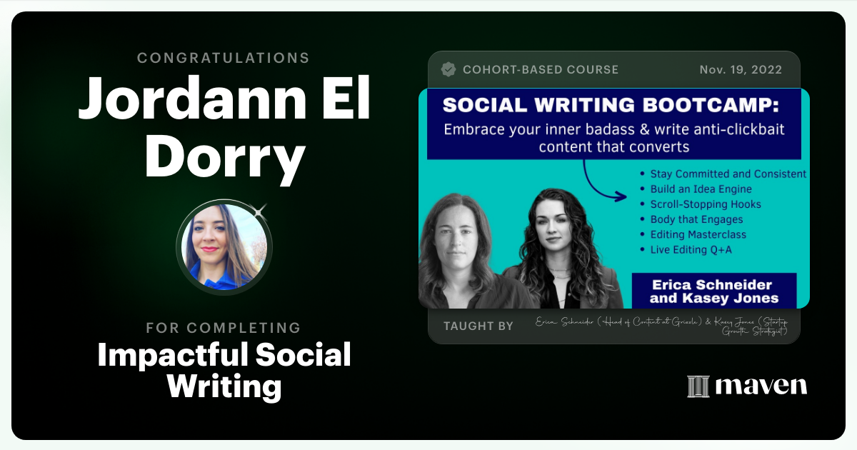 Certificate of Completion for Impactful Social Writing