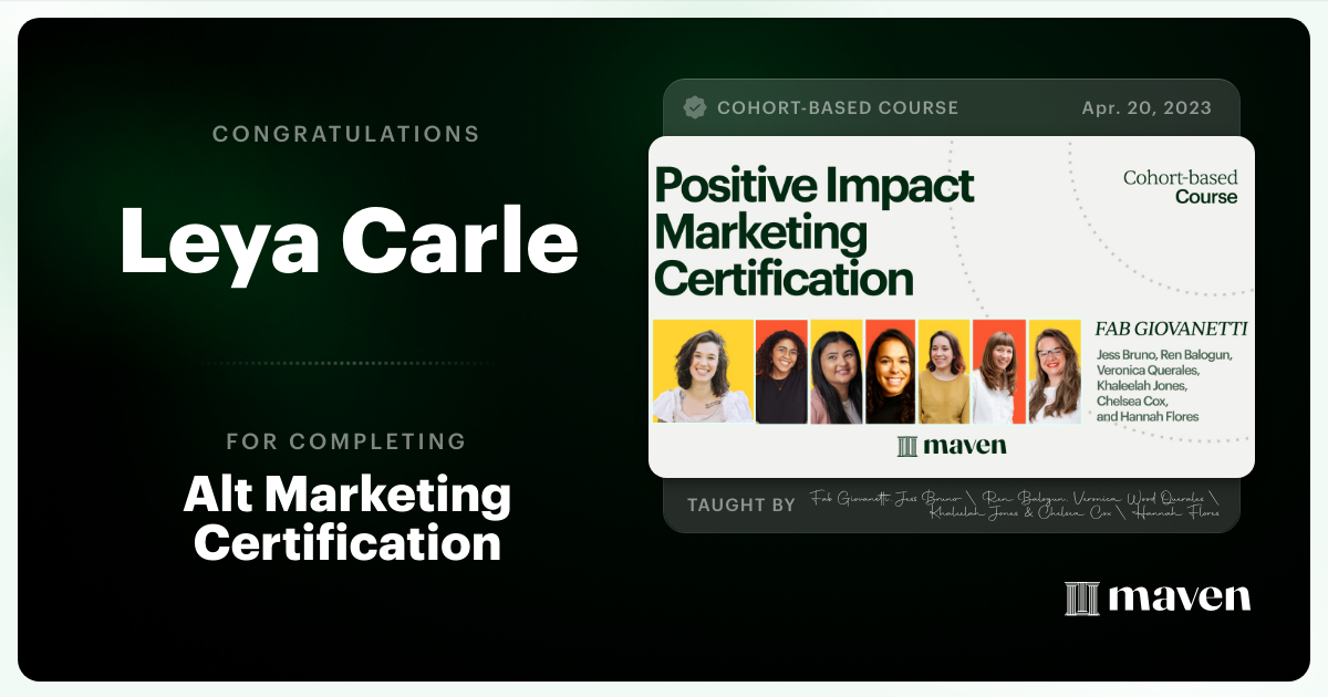 Certificate of Completion for Positive Impact Marketing Certification