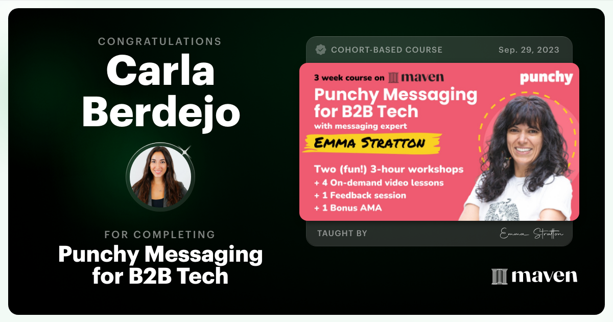 Certificate of Completion for Punchy Messaging for B2B Tech Marketing