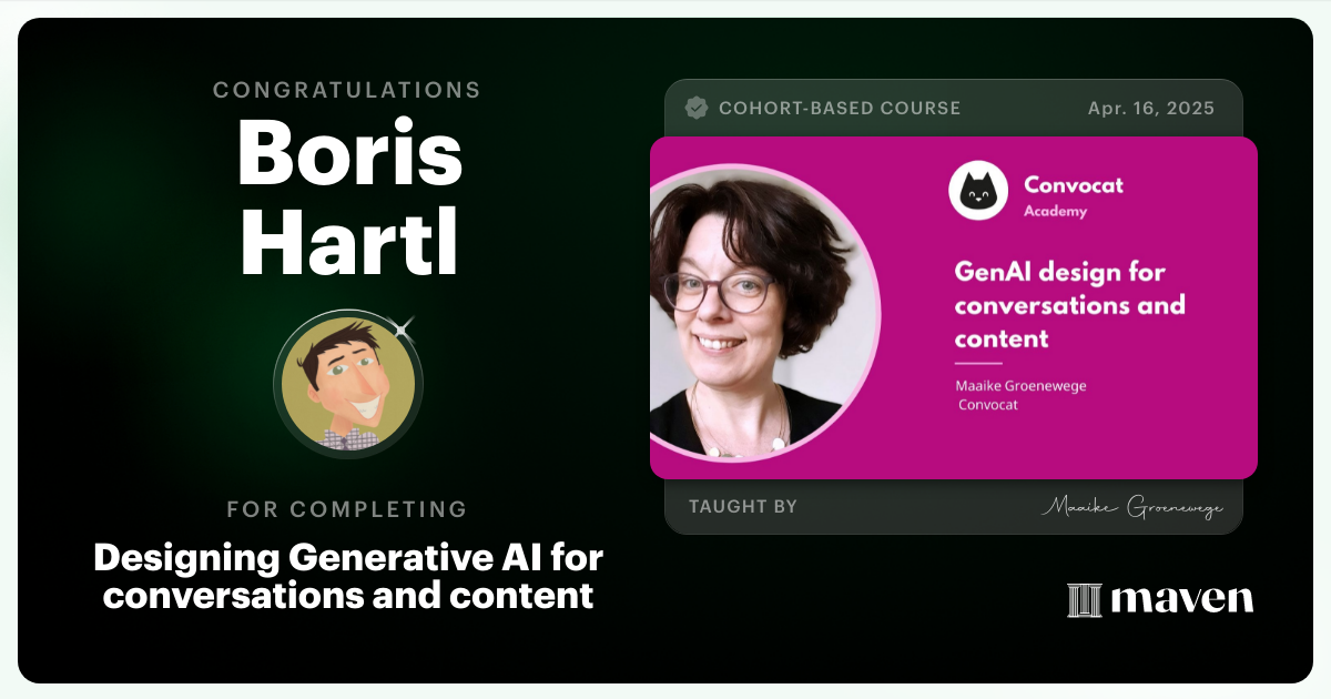 Certificate of Completion for Designing Generative AI for conversations and content