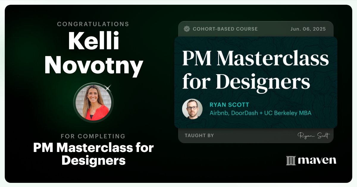Certificate of Completion for PM Masterclass for Designers